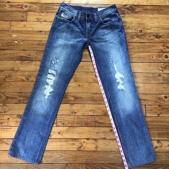 DIESEL Liv sequin distressed jeans low rise straight leg 28 ripped denim blue - Picture 12 of 15